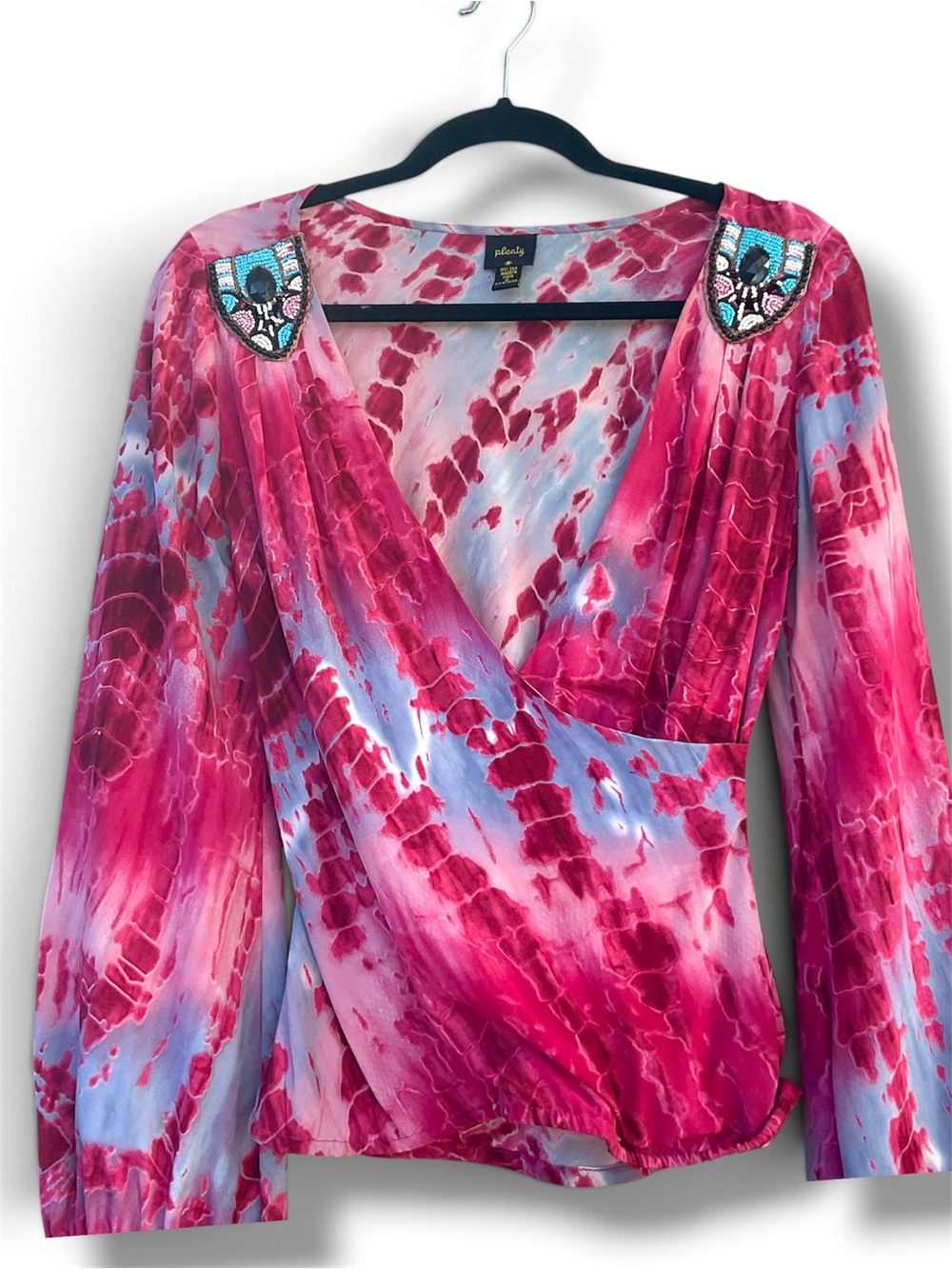 Tracy Reese Silk Pink Tie-Dye Surplice Blouse